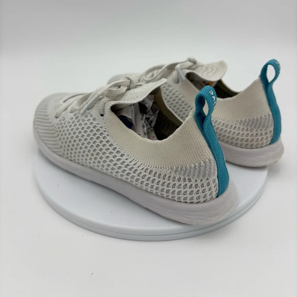 NATIVE Kids White Sneaker Shoe Mercury‎ LiteKnit Lace Up Stretch Girl Boy J1.5